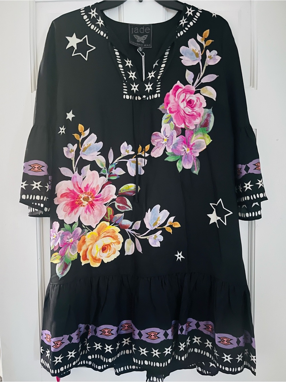 Jade Black Floral Star V-Neck Tunic